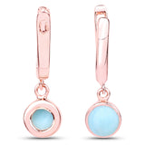 18K Rose Gold Plated 2.60 Carat Genuine Larimar .925 Sterling Silver Earrings