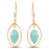 18K Yellow Gold Plated 6.96 Carat Genuine Amazonite .925 Sterling Silver Earrings