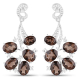 11.01 Carat Genuine Smoky Quartz and White Topaz .925 Sterling Silver Earrings