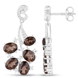 11.01 Carat Genuine Smoky Quartz and White Topaz .925 Sterling Silver Earrings