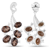 11.01 Carat Genuine Smoky Quartz and White Topaz .925 Sterling Silver Earrings