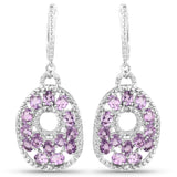 4.33 Carat Genuine Amethyst and White Diamond .925 Sterling Silver Earrings