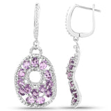 4.33 Carat Genuine Amethyst and White Diamond .925 Sterling Silver Earrings