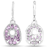 4.33 Carat Genuine Amethyst and White Diamond .925 Sterling Silver Earrings