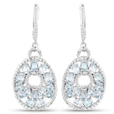 6.21 Carat Genuine Blue Topaz and White Diamond .925 Sterling Silver Earrings