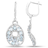 6.21 Carat Genuine Blue Topaz and White Diamond .925 Sterling Silver Earrings