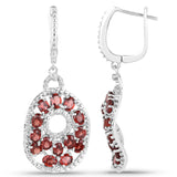 6.33 Carat Genuine Garnet and White Diamond .925 Sterling Silver Earrings