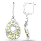 5.72 Carat Genuine Peridot and White Diamond .925 Sterling Silver Earrings