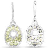 5.72 Carat Genuine Peridot and White Diamond .925 Sterling Silver Earrings