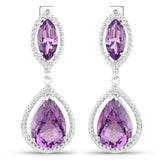 13.69 Carat Genuine Amethyst and White Diamond .925 Sterling Silver Earrings