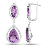 13.69 Carat Genuine Amethyst and White Diamond .925 Sterling Silver Earrings
