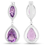 13.69 Carat Genuine Amethyst and White Diamond .925 Sterling Silver Earrings