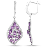 4.53 Carat Genuine Amethyst and White Diamond .925 Sterling Silver Earrings