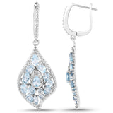 5.83 Carat Genuine Blue Topaz and White Diamond .925 Sterling Silver Earrings