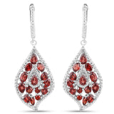 5.65 Carat Genuine Garnet and White Diamond .925 Sterling Silver Earrings