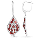 5.65 Carat Genuine Garnet and White Diamond .925 Sterling Silver Earrings