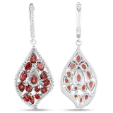 5.65 Carat Genuine Garnet and White Diamond .925 Sterling Silver Earrings
