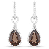 5.62 Carat Genuine Smoky Quartz and White Diamond .925 Sterling Silver Earrings