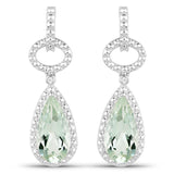 5.40 Carat Genuine Green Amethyst and White Diamond .925 Sterling Silver Earrings