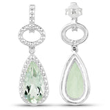 5.40 Carat Genuine Green Amethyst and White Diamond .925 Sterling Silver Earrings