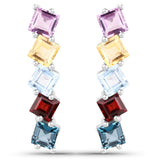 8.19 Carat Genuine Multi Stones .925 Sterling Silver Earrings
