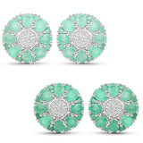 2.88 Carat Genuine Emerald and White Topaz .925 Sterling Silver Earrings