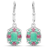 2.07 Carat Genuine Emerald and Ruby .925 Sterling Silver Earrings