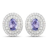 1.82 Carat Genuine Tanzanite and White Topaz .925 Sterling Silver Earrings
