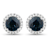 2.18 Carat Genuine Blue Sapphire and White Diamond 14K White Gold Earrings