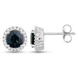 2.18 Carat Genuine Blue Sapphire and White Diamond 14K White Gold Earrings