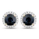 2.18 Carat Genuine Blue Sapphire and White Diamond 14K Yellow Gold Earrings