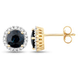 2.18 Carat Genuine Blue Sapphire and White Diamond 14K Yellow Gold Earrings