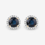 2.18 Carat Genuine Blue Sapphire and White Diamond 14K Yellow Gold Earrings