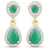 1.74 Carat Genuine Emerald and White Diamond 14K Yellow Gold Earrings