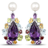 15.34 Carat Genuine Multi Stones .925 Sterling Silver Earrings