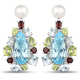 16.82 Carat Genuine Multi Stones .925 Sterling Silver Earrings