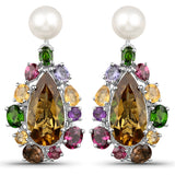 16.32 Carat Genuine Multi Stones .925 Sterling Silver Earrings
