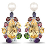 15.48 Carat Genuine Multi Stones .925 Sterling Silver Earrings