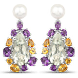 15.18 Carat Genuine Multi Stones .925 Sterling Silver Earrings