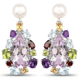 15.70 Carat Genuine Multi Stones .925 Sterling Silver Earrings