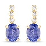 2.40 Carat Genuine Tanzanite and White Diamond 10K Yellow Gold Earrings