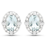 0.94 Carat Genuine Aquamarine and White Zircon .925 Sterling Silver Earrings