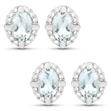 0.94 Carat Genuine Aquamarine and White Zircon .925 Sterling Silver Earrings