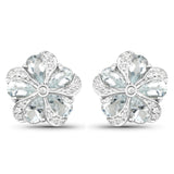 3.81 Carat Genuine Aquamarine and White Zircon .925 Sterling Silver Earrings