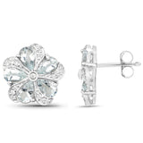 3.81 Carat Genuine Aquamarine and White Zircon .925 Sterling Silver Earrings