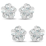 3.81 Carat Genuine Aquamarine and White Zircon .925 Sterling Silver Earrings
