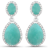 9.64 Carat Genuine Emerald and White Diamond .925 Sterling Silver Earrings