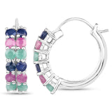 0.80 Carat Emerald Earrings with 2.00 ct.. t.w. Multi-Gems in Sterling Silver