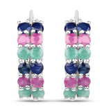 0.80 Carat Emerald Earrings with 2.00 ct.. t.w. Multi-Gems in Sterling Silver
