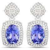 14K White Gold 5.29 Carat Genuine Tanzanite and White Diamond Earrings